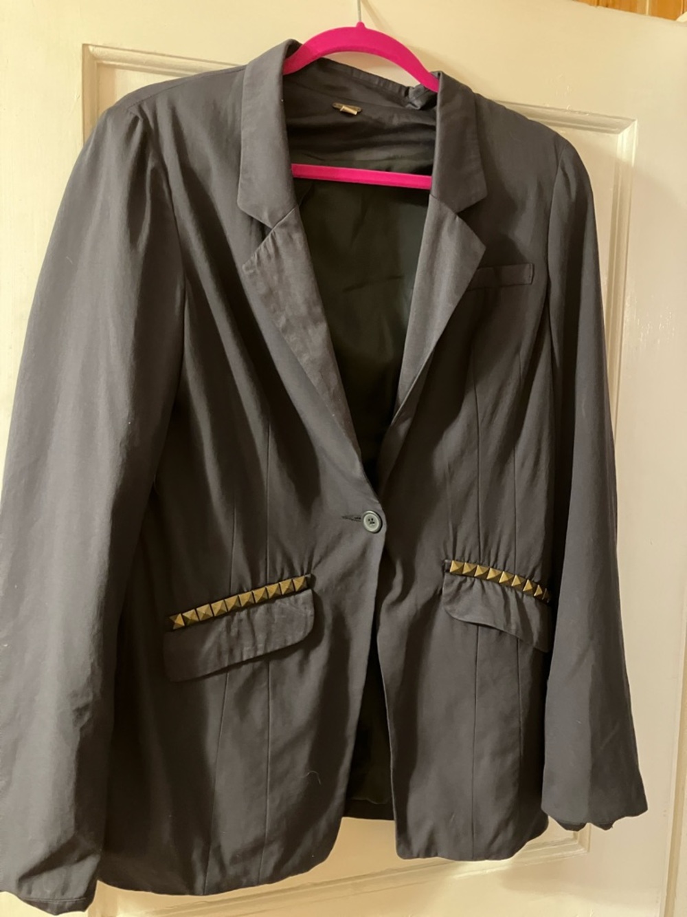 Free People Black Blazer with Gold Stud Pocket Trim